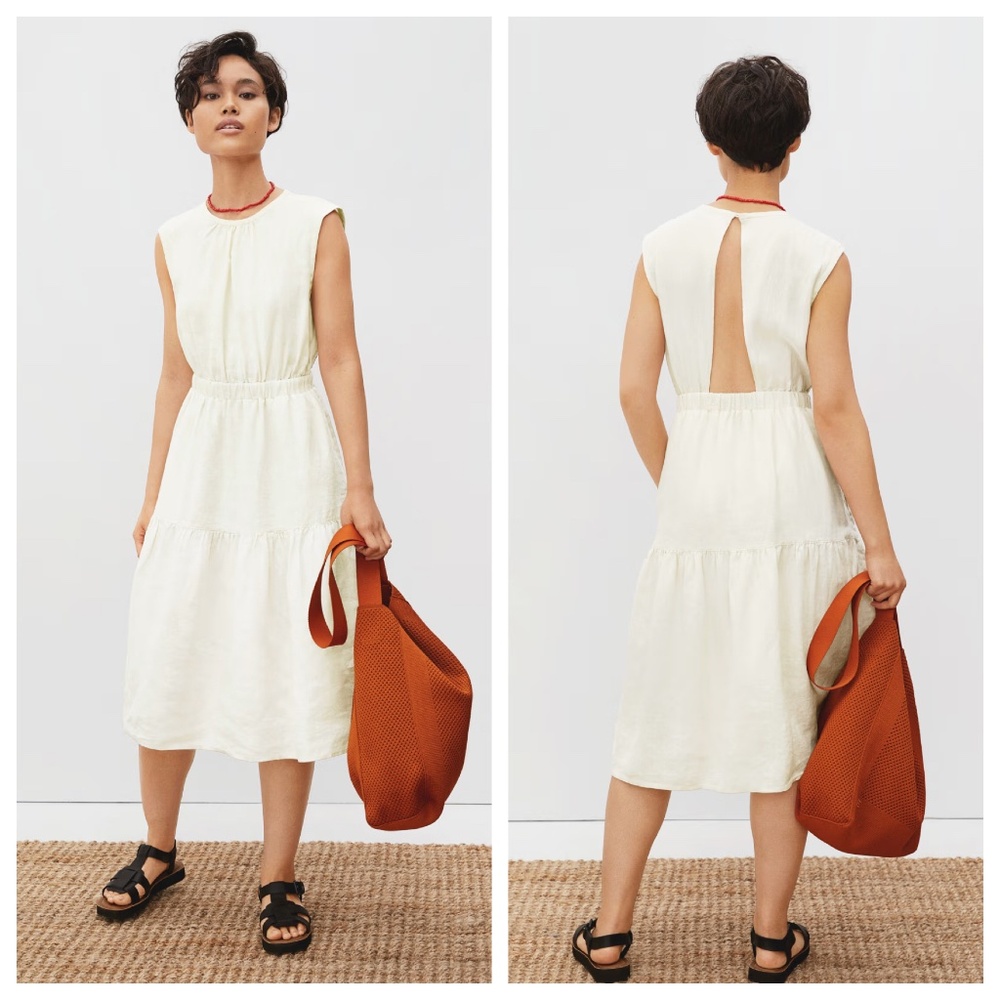 Everlane Cream Tiered Midi Dress